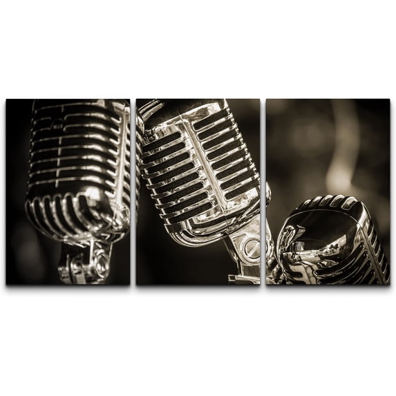 wall26 Canvas Print Wall Art Set Vintage Chrome Studio Microphones Music Instruments Photography Modern Art Contemporary Closeup Relax/Calm Cool for Living Room, Bedroom, Office - 24"x36"x3