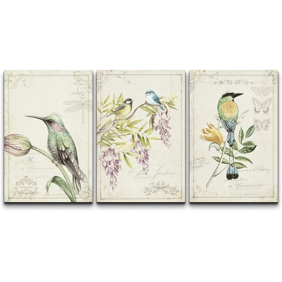 wall26 Canvas Print Wall Art Set Vintage Style Forest Birds with Typography Animals Wildlife Watercolor Modern Art Rustic Colorful Multicolor Pastel for Living Room, Bedroom, Office - 16"x24&quo