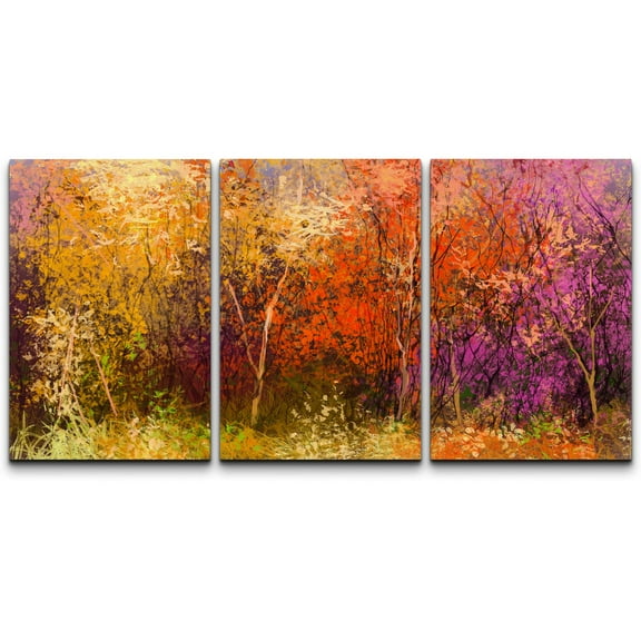 wall26 Canvas Print Wall Art Set Watercolor Explosion Autumn Forest Abstract Shapes Illustrations Minimalism Chic Relax/Calm Nature Wilderness for Living Room, Bedroom, Office - 16"x24"x3 P