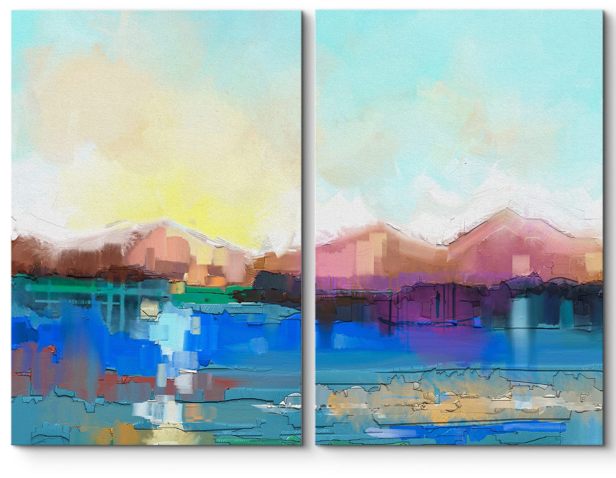 wall26 Canvas Print Wall Art Set Watercolor Impressionist Mountain ...