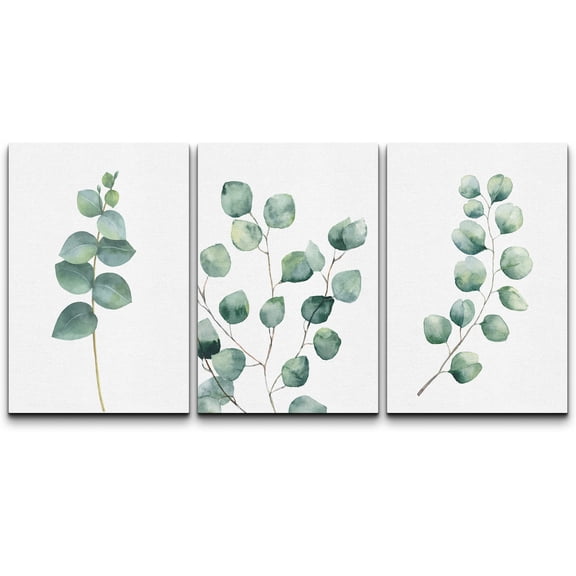 wall26 Canvas Print Wall Art Set Watercolor Retro Forest Leaves &amp; Stems Nature Floral Illustrations Realism Rustic Scenic Colorful Wilderness for Living Room, Bedroom, Office - 24"x36"x