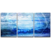 wall26 Canvas Print Wall Art Set Wavy Blue Gradient Paint Stroke Display Abstract Shapes Illustrations Modern Art Minimalist Colorful for Living Room, Bedroom, Office - 24"x36"x3 Panels