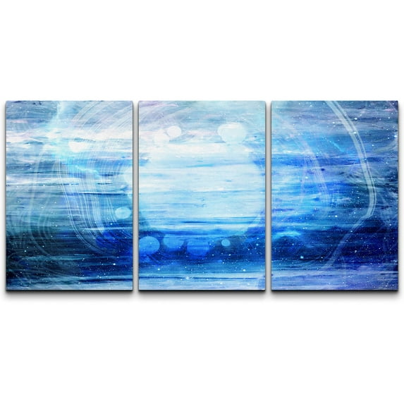 wall26 Canvas Print Wall Art Set Wavy Blue Gradient Paint Stroke Display Abstract Shapes Illustrations Modern Art Minimalist Colorful for Living Room, Bedroom, Office - 24"x36"x3 Panels