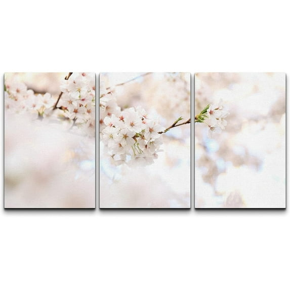 wall26 Canvas Print Wall Art Set White &amp; Pink Blooming Cherry Blossoms Nature Wilderness Photography Realism Contemporary Expressive Multicolor for Living Room, Bedroom, Office - 16"x24&quot