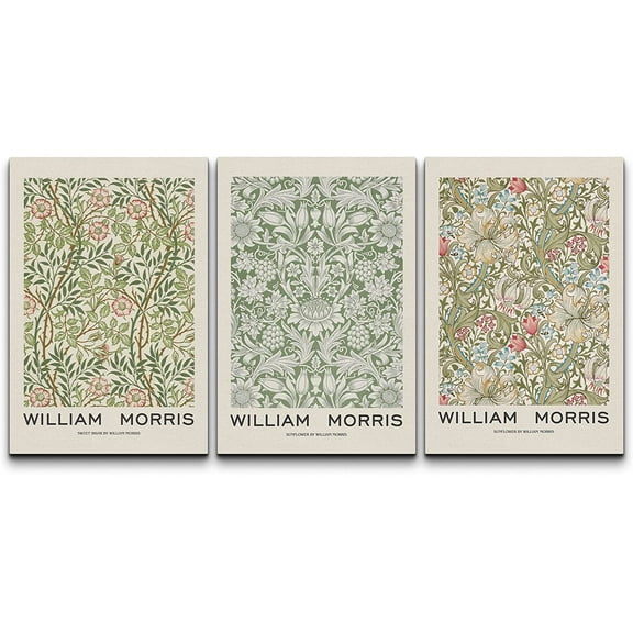 wall26 Canvas Print Wall Art Set William Morris Flower Pattern Tapestries Nature Floral Illustrations Fine Art Decorative Botanical Rustic for Living Room, Bedroom, Office - 16"x24" x 3 Pan
