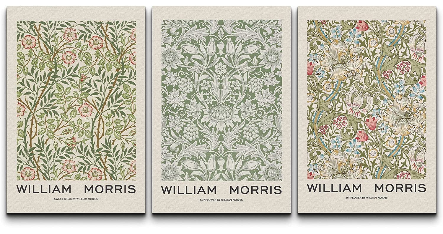 William Morris Floral Geometric Canvas Print Set, 16" x 24"