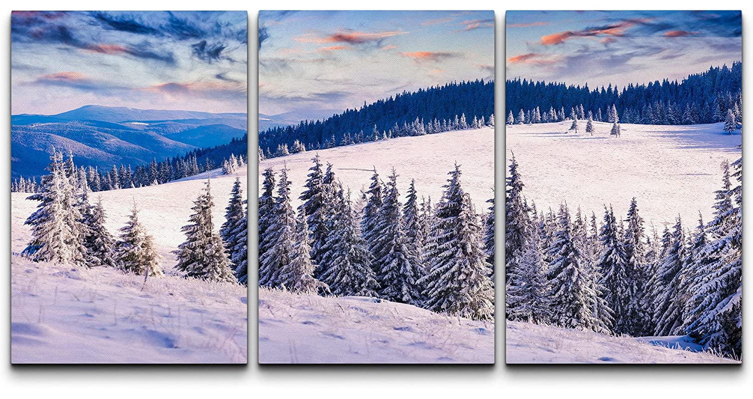 wall26 Canvas Print Wall Art Set Winter Snow Arctic Mountain Forest ...