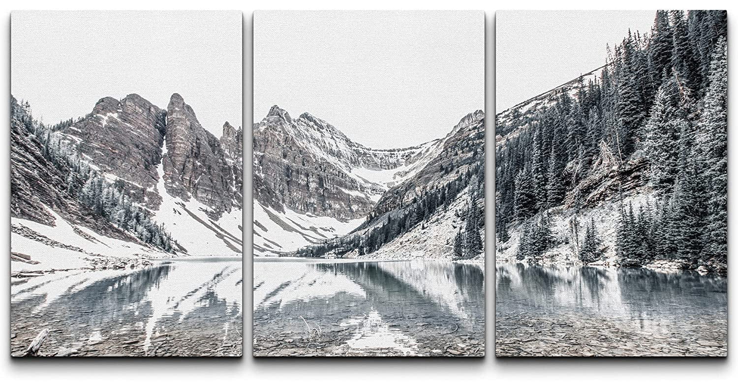 wall26 Canvas Print Wall Art Set Winter Snow Mountain Range Tree Forest ...