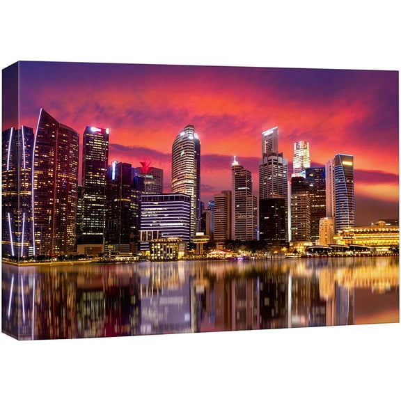 wall26 Canvas Print Wall Art Singapore Skyscraper Marina Bay Architecture Cityscape Photography Realism Rustic Scenic Landscape Modern Relax/Calm Colorful for Living Room, Bedroom, Office - 24"x
