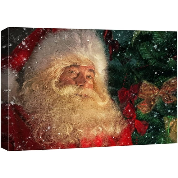 wall26 Canvas Print Wall Art Snowing Christmas Tree Santa Claus Celebrations & Holidays Decorative Illustrations Modern Art Scenic Colorful Multicolor Warm for Living Room, Bedroom, Office - 32&q