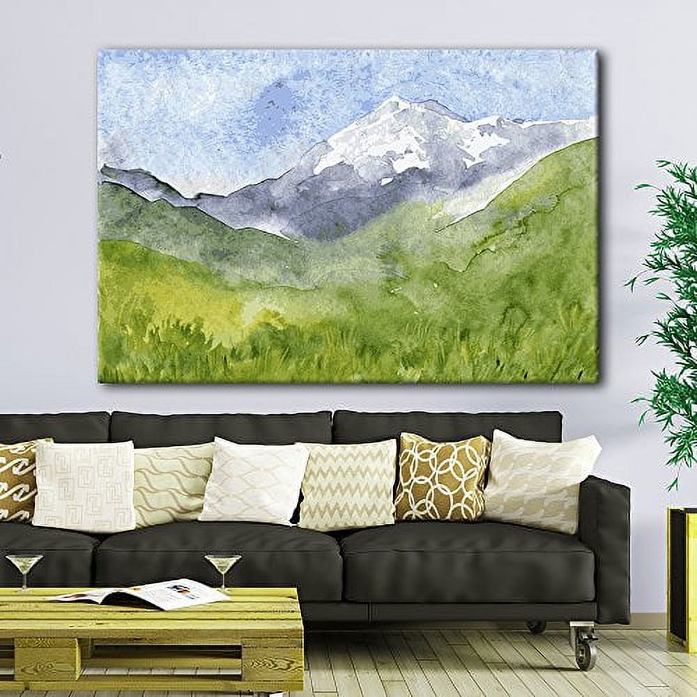wall26 Canvas Print Wall Art Snowy Mountain Peak amp; Green Meadow Nature  Wilderness Watercolor Modern Art Rustic Scenic Colorful Multicolor Cool Zen  for Living Room, Bedroom, Office 16quot;x24q