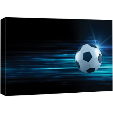 wall26 Canvas Print Wall Art Soccer Ball on Blue Abstract Background Sports Athletes Photography Realism Contemporary Scenic Urban Multicolor Ultra for Living Room, Bedroom, Office - 16&quot;x24&quot