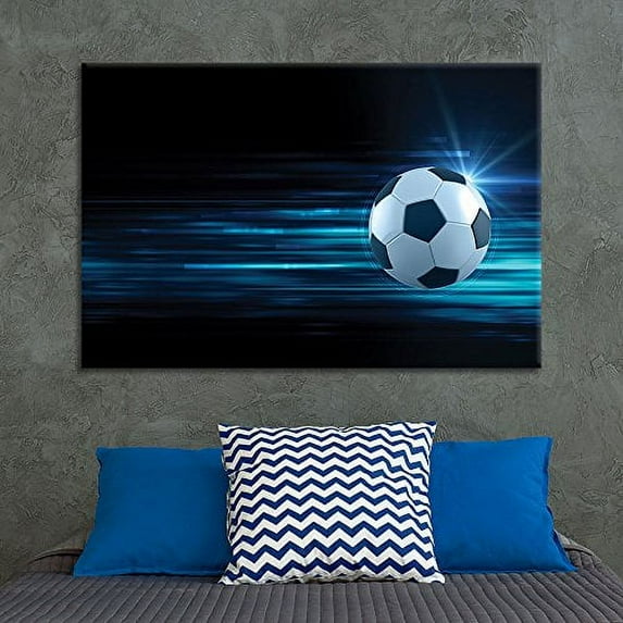 wall26 Canvas Print Wall Art Soccer Ball on Blue Abstract Background Sports Athletes Photography Realism Contemporary Scenic Urban Multicolor Ultra for Living Room, Bedroom, Office - 12"x18"