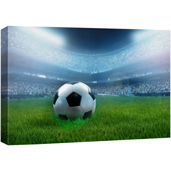 wall26 Canvas Print Wall Art Soccer Ball on Green Field in Stadium Sports Athletes Photography Modern Art Contemporary Scenic Urban Multicolor for Living Room, Bedroom, Office - 12"x18"