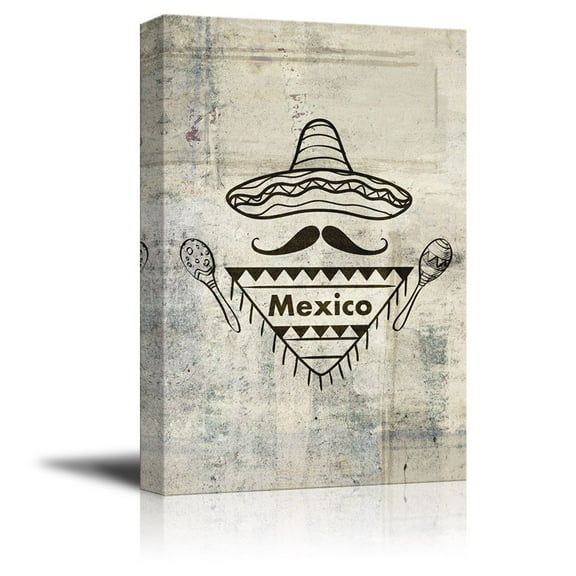 wall26 - Canvas Print Wall Art - Sombrero and Other Mexican Elements - Gallery Wrap Modern Home Art | Ready to Hang - 32x48 inches