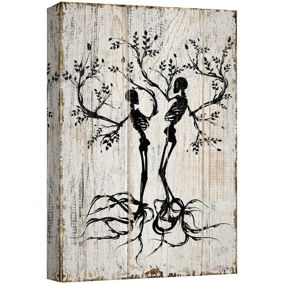 wall26 Canvas Print Wall Art Spooky Skeleton Tree Silhouettes on Wood Panels Nature Wilderness Illustrations Modern Art Rustic Relax/Calm Multicolor for Living Room, Bedroom, Office - 24"x36&quo