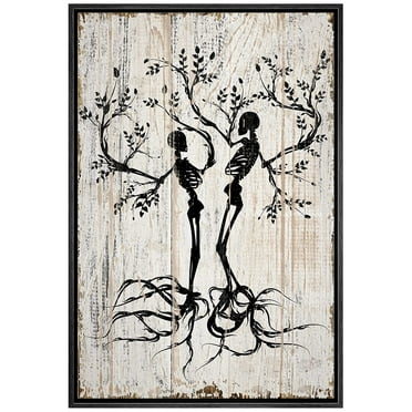 wall26 Canvas Print Wall Art Spooky Skeleton Tree Silhouettes on Wood Panels Nature Wilderness Illustrations Modern Art Rustic Relax/Calm Multicolor for Living Room, Bedroom, Office - 16&quot;x24&quo