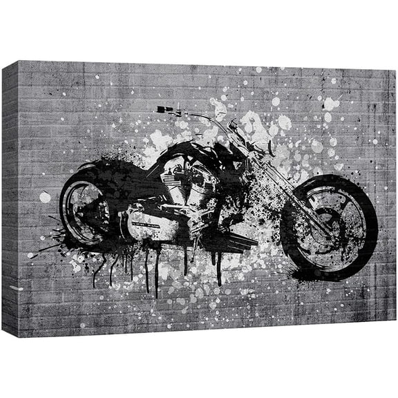 wall26 Canvas Print Wall Art Spray Paint Black &amp; White Brick Wall Motorcycle Graffiti &amp; Street Art Urban Illustrations Modern Art Bohemian for Living Room, Bedroom, Office - 24"x36"
