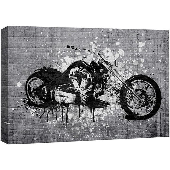 wall26 Canvas Print Wall Art Spray Paint Black & White Brick Wall Motorcycle Graffiti & Street Art Urban Illustrations Modern Art Bohemian for Living Room, Bedroom, Office - 32"x48"