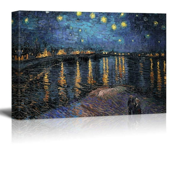 wall26 Canvas Print Wall Art Starry Night Over The Rhone by Master Artist Vincent Van Gogh Nature Wilderness Illustrations Fine Art Relax/Calm Multicolor for Living Room, Bedroom, Office - 24"x3