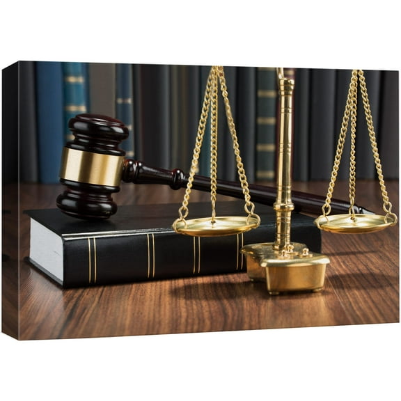 wall26 Canvas Print Wall Art Still Life with Gold Justice Scale & Gavel People Historic Photography Realism Traditional Scenic Dramatic Multicolor Cultural for Living Room, Bedroom, Office - 12&q