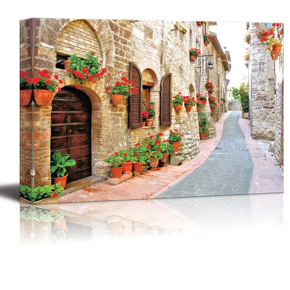 Italian Village Street Floral Canvas Print in 12" x 18"