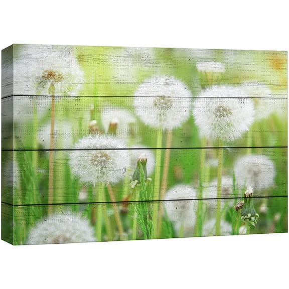 wall26 Canvas Print Wall Art Summer Countryside Farm Dandelion Flowers Nature Wilderness Wood Panels Modern Art Rustic Decorative Zen Landscape Relax/Calm for Living Room, Bedroom, Office - 32"x
