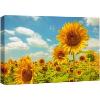 wall26 Canvas Print Wall Art Summer Spring Sunflower Field Landscape Nature Floral Photography Realism Botanical Wilderness Zen Rustic Colorful Decorative for Living Room, Bedroom, Office - 24"x