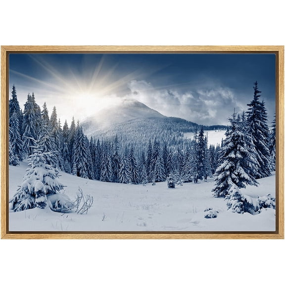 wall26 Canvas Print Wall Art Sunlight Over Winter Mountain Forest Landscape Nature Wilderness Photography Modern Art Rustic Scenic Colorful for Living Room, Bedroom, Office - 24"x36" Natura