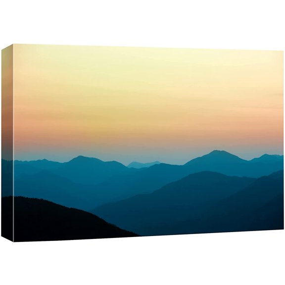 wall26 Canvas Print Wall Art Sunset & Orange Sky Over Mountain Range Nature Wilderness Photography Modern Art Rustic Scenic Colorful Multicolor for Living Room, Bedroom, Office - 16"x24"