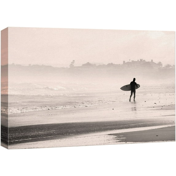 wall26 Canvas Print Wall Art Surfer on Seashore at Dawn Sports Athletes Photography Realism Contemporary Scenic Urban Multicolor Ultra for Living Room, Bedroom, Office - 32"x48"