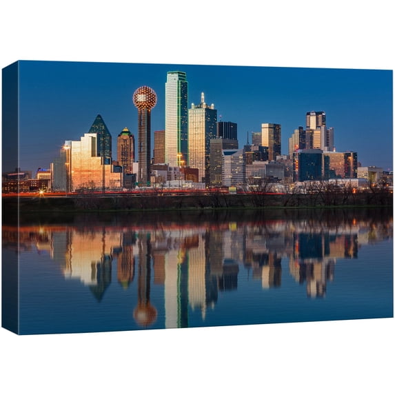 wall26 Canvas Print Wall Art Tallas, Texas City Skyline & Reflection Architecture & Maps Cityscape Photography Realism Global Scenic Colorful Multicolor for Living Room, Bedroom, Office - 32&