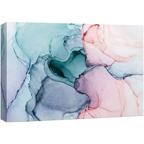 wall26 Canvas Print Wall Art Teal, Pink, Purple & Blue Watercolor Ink Blots Abstract Shapes Digital Art Modern Art Bohemian Colorful Multicolor Ultra for Living Room, Bedroom, Office - 24"x3