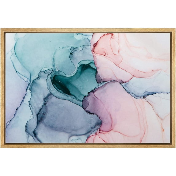wall26 Canvas Print Wall Art Teal, Pink, Purple & Blue Watercolor Ink Blots Abstract Shapes Digital Art Modern Art Bohemian Colorful Ultra for Living Room, Bedroom, Office - 24"x36" Nat
