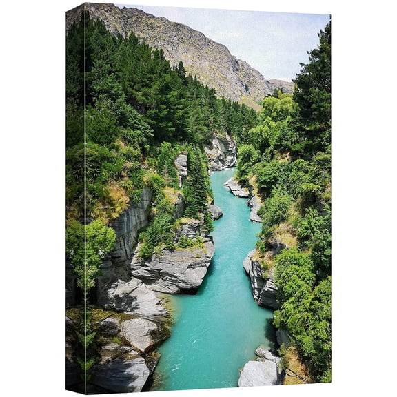 wall26 Canvas Print Wall Art Teal River Scenic Forest Mountain Range Nature Wilderness Photography Realism Decorative Landscape Relax/Calm Zen Multicolor for Living Room, Bedroom, Office - 12"x1
