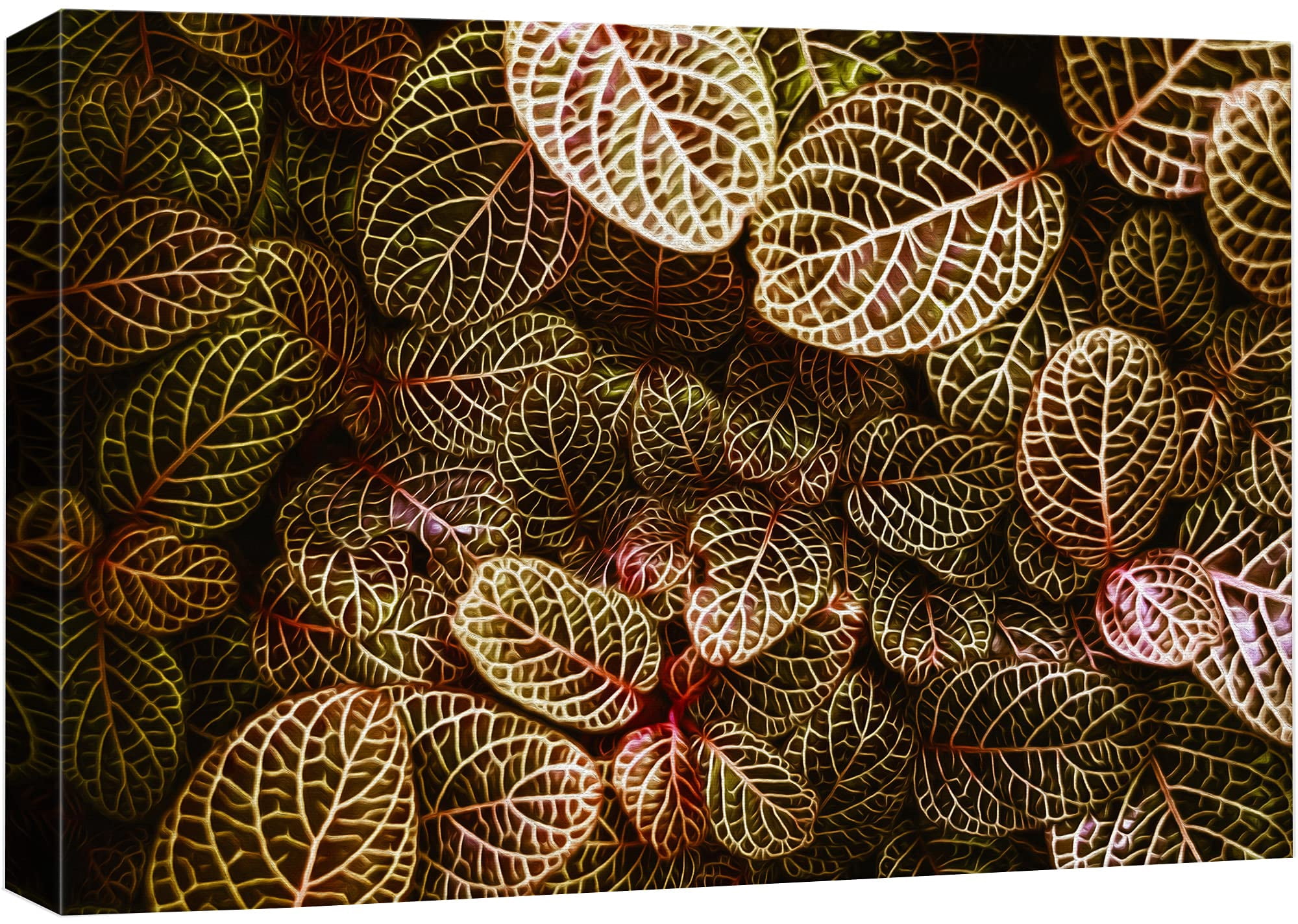 wall26 Canvas Print Wall Art Textured Green & Red Leaf Collage Floral ...