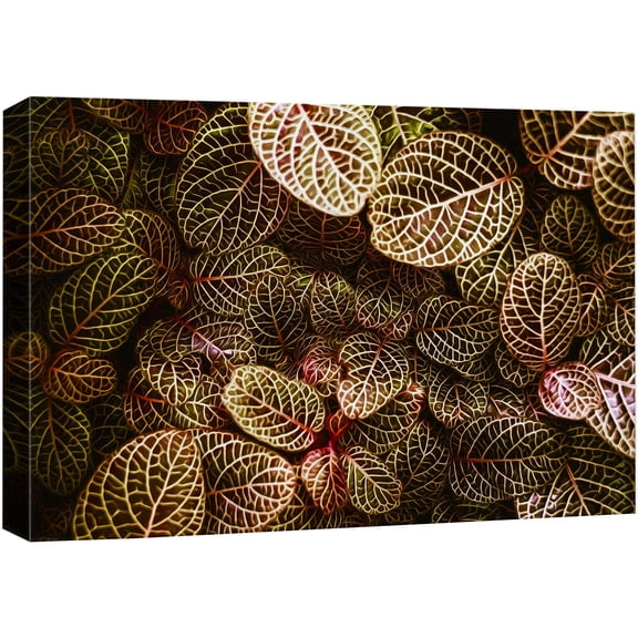 wall26 Canvas Print Wall Art Textured Green &amp; Red Leaf Collage Floral Plants Illustrations Realism Rustic Scenic Colorful Multicolor Ultra for Living Room, Bedroom, Office - 12"x18"
