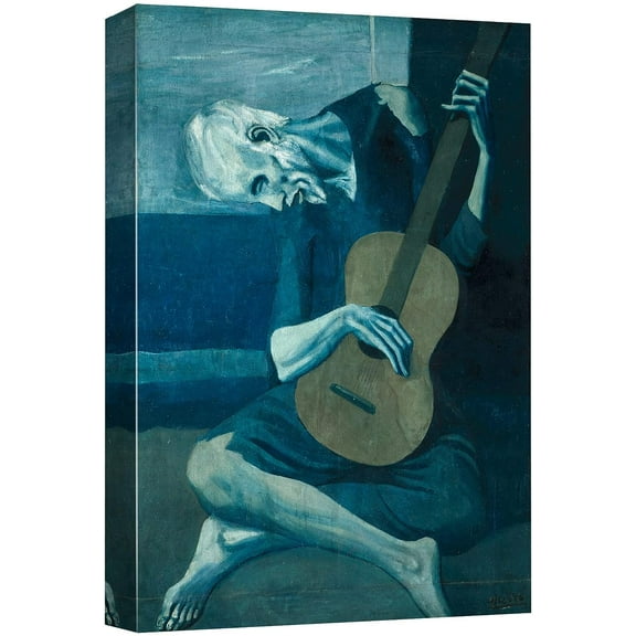 wall26 Canvas Print Wall Art The Old Guitarist by Pablo Picasso Cultural People Oil Painting Fine Art Traditional Dramatic Multicolor Ultra for Living Room, Bedroom, Office - 32"x48"