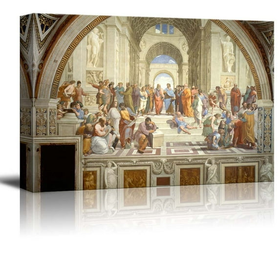 wall26 Canvas Print Wall Art The School of Athens by Raphael People Historic Illustrations Fine Art Traditional Scenic Colorful Dark for Living Room, Bedroom, Office - 24"x36"