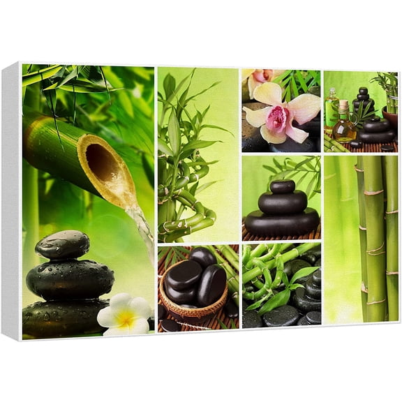 wall26 Canvas Print Wall Art Tropical Bamboo Forest Massage Stone Jungle Flowers Yoga Nature Photography Realism Rustic Scenic Landscape Colorful for Living Room, Bedroom, Office - 12"x18"