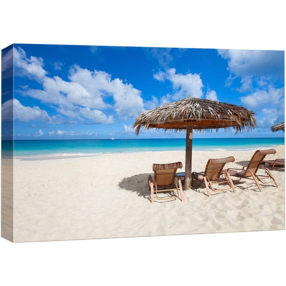 wall26 Canvas Print Wall Art Tropical Beach Vacation Chairs & Shoreline Nature Wilderness Photography Modern Art Rustic Scenic Colorful Multicolor for Living Room, Bedroom, Office - 24"x36&q