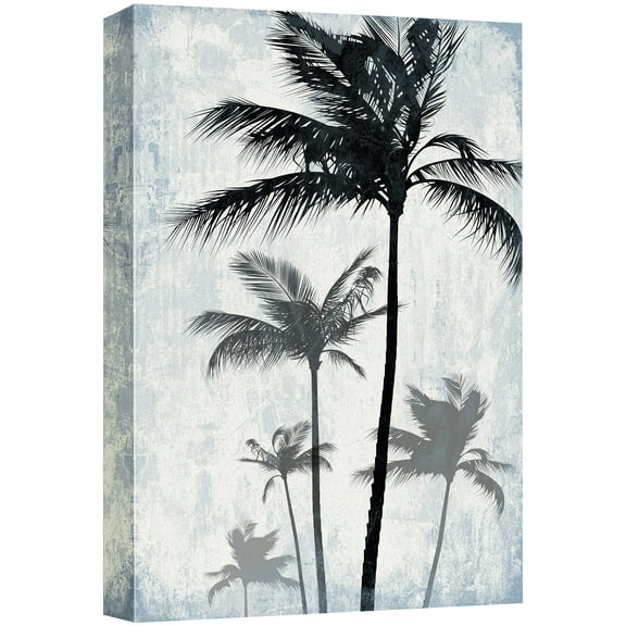 wall26 Canvas Print Wall Art Tropical Faded Blue Industrial Windy Palm Trees Nature Plants Digital Art Modern Art Rustic Dramatic Dark Duotone for Living Room, Bedroom, Office - 32"x48"