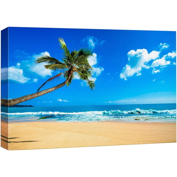 wall26 Canvas Print Wall Art Tropical Island Beach Shore Palm Tree Nature Wilderness Photography Realism Rustic Scenic Landscape Zen Colorful for Living Room, Bedroom, Office - 12x18 inches