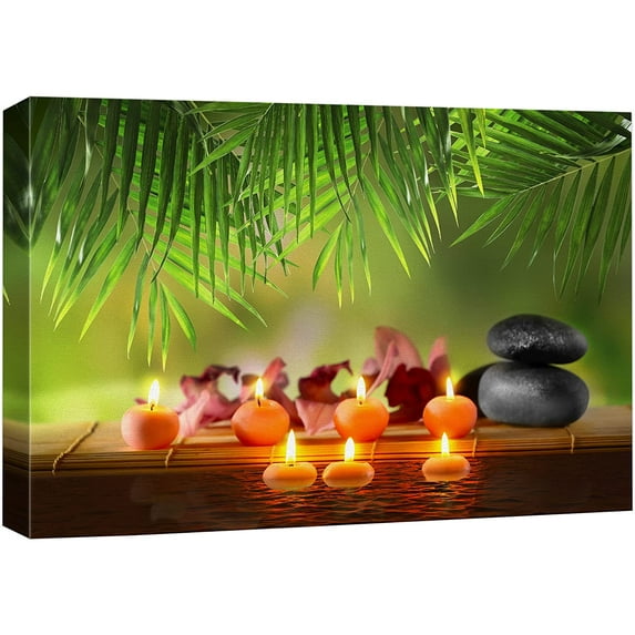 wall26 Canvas Print Wall Art Tropical Palm Leaf Zen Massage Stone Orchid Flowers Yoga Nature Photography Realism Rustic Scenic Landscape Colorful for Living Room, Bedroom, Bathroom, Office - 16"