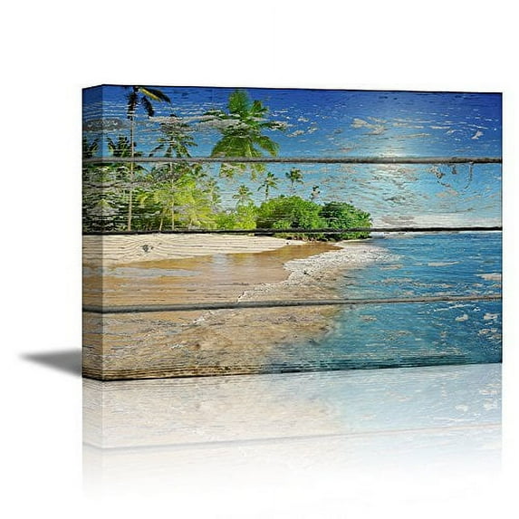 wall26 Canvas Print Wall Art Tropical Paradise Vibrant Beach on Wood Panels Marine Life Nature Photography Modern Art Nautical Scenic Relax/Calm Multicolor for Living Room, Bedroom, Office - 16"