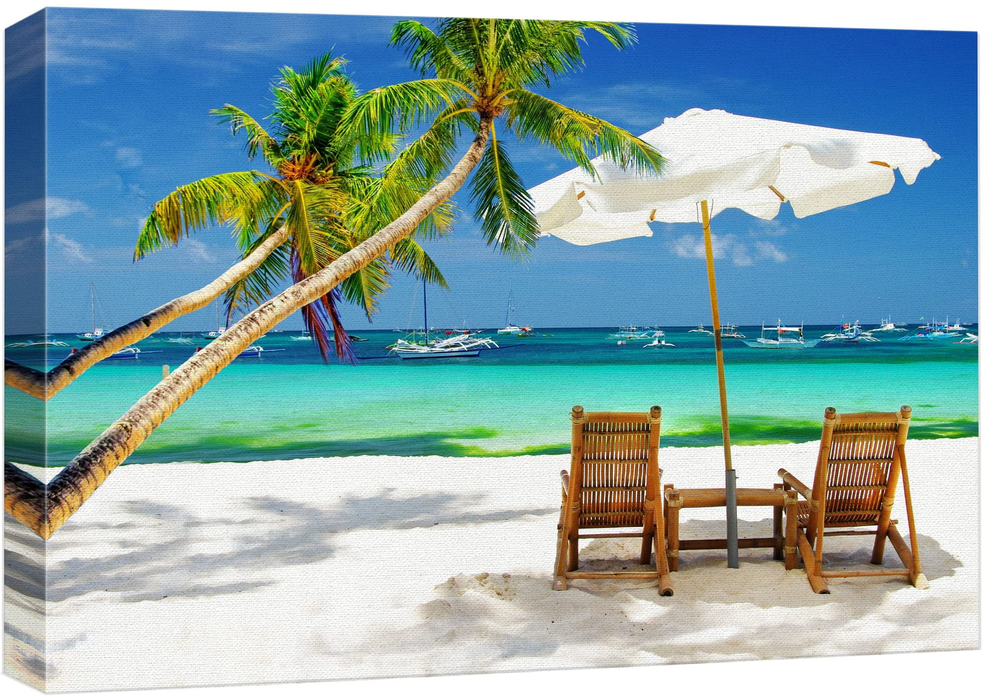 Tropical Beach Scene with Boats Canvas Print, 24" x 36"