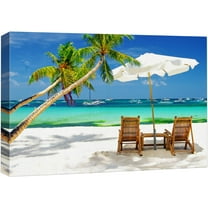 wall26 Canvas Print Wall Art Tropical Vacation on The Beach with Boats Nature Wilderness Photography Modern Art Rustic Scenic Colorful Multicolor for Living Room, Bedroom, Office - 12"x18"