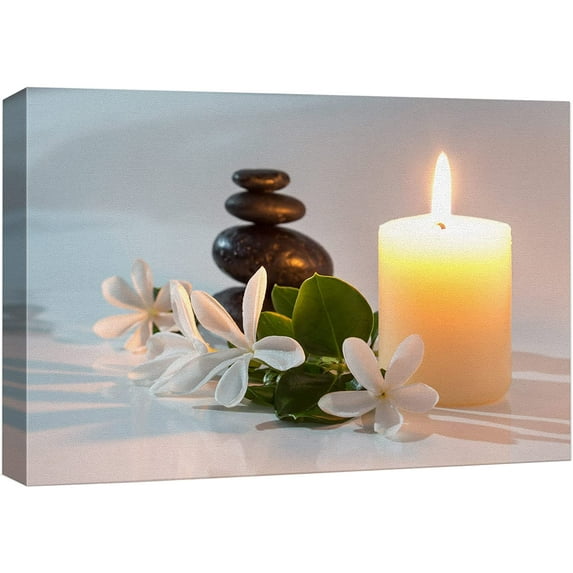wall26 Canvas Print Wall Art Tropical White Flowers Massage Stone Spa Candles Yoga Nature Photography Realism Rustic Scenic Landscape Colorful for Living Room, Bedroom, Office - 32"x48"