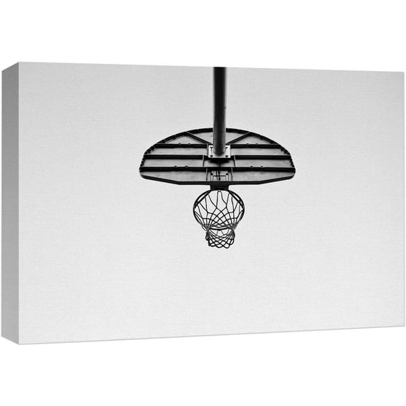 wall26 Canvas Print Wall Art Under View of Black & White Basketball Hoop Sports Athletes Photography Realism Contemporary Scenic Urban Multicolor Ultra for Living Room, Bedroom, Office - 16"