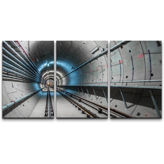 wall26 Canvas Print Wall Art Underground Train Tunnel with Blue Lights Cities Cityscape Photography Modern Rustic Scenic Urban Multicolor Colorful for Living Room, Bedroom, Office - 24"x36"